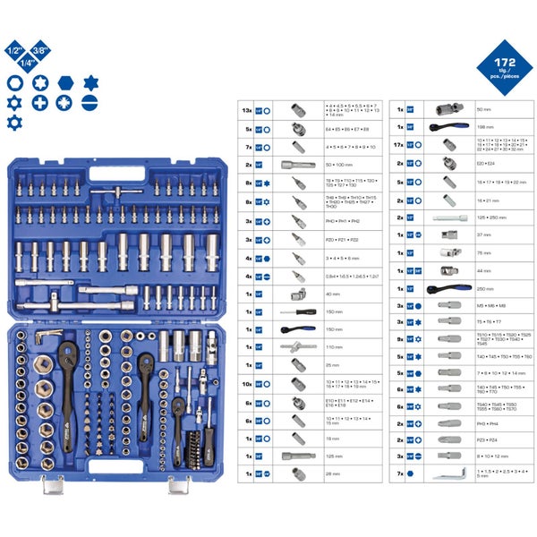 BRILLIANT TOOLS Steckschlüssel-Satz 172tlg. 1/4 3/8 1/2 - BT023172