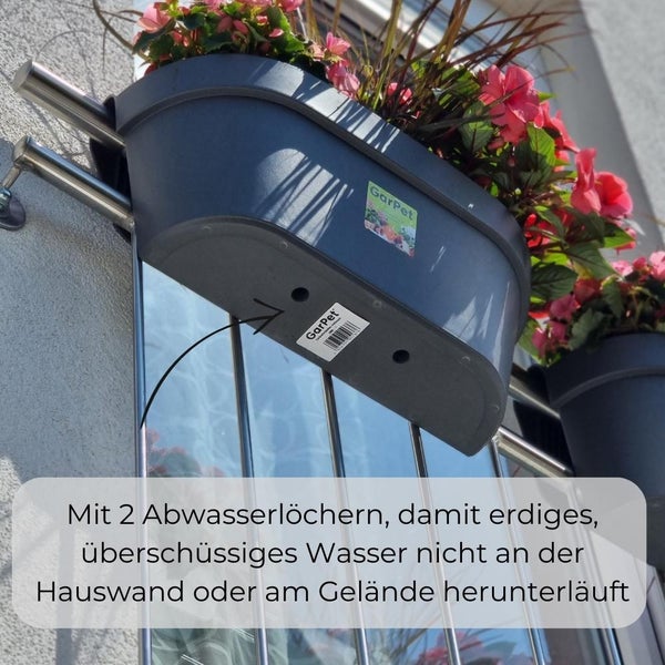 Geländerkasten Balkon mit Wasserspeicher Blumentopf Zaun Blumenkasten Geländer Balkontopf Balkonkasten Terracotta