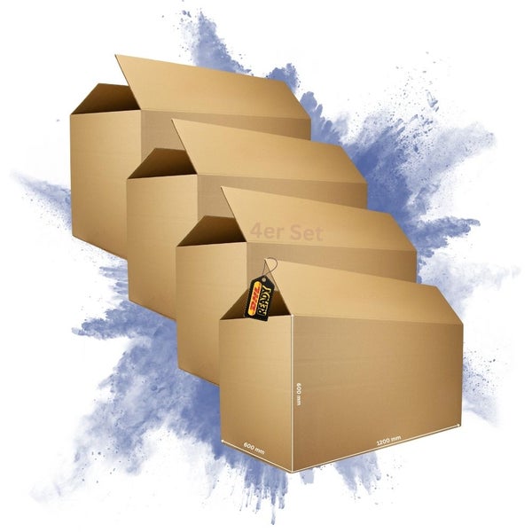 PROREGAL 4x Versandkarton 2-wellig LxBxH 1200 x 600 x 600 mm Mit Höhenriller & Belastbar bis 30 kg Faltkarton Karton Paket für Versand mit DHL