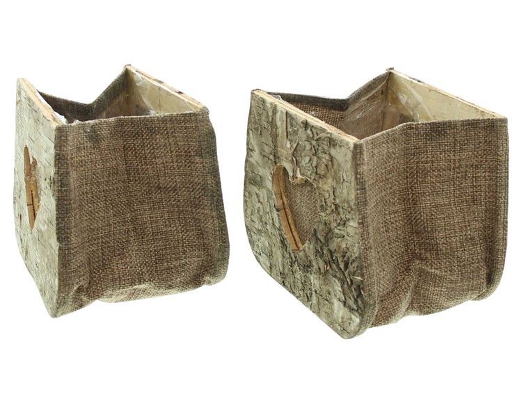 FRANK FLECHTWAREN | Pflanztasche Birkenherz, 2er Set, BIRKE, TEXTIL, FOLIE, 14 x 11 x 11 cm