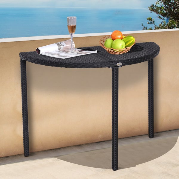 Outsunny Balkontisch Garten Beistelltisch Tisch Gartenmöbel halbrund Polyrattan Metall Schwarz 100 x 50 x 74 cm