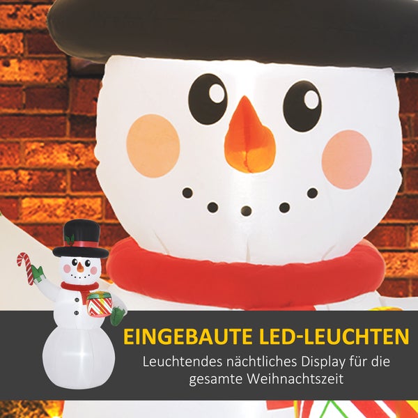 Outsunny Aufblasbar Weihnachtsdeko, 1,8 m Schneemann mit LED-Beleuchtung, Gartendeko, Selbstaufblasende Weihnachtsbeleuchtung für Innen- und Außenbereich