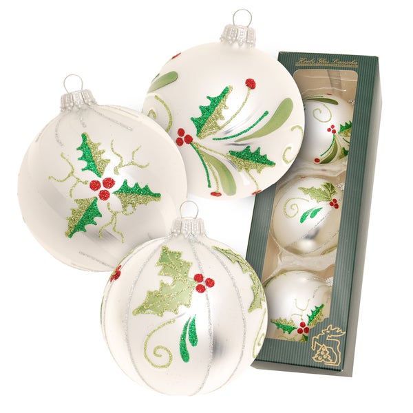 Glaskugel-Set Silberne Weihnachtsnacht Silber Satin, 3-teilig, 8cm, 3 Stck.