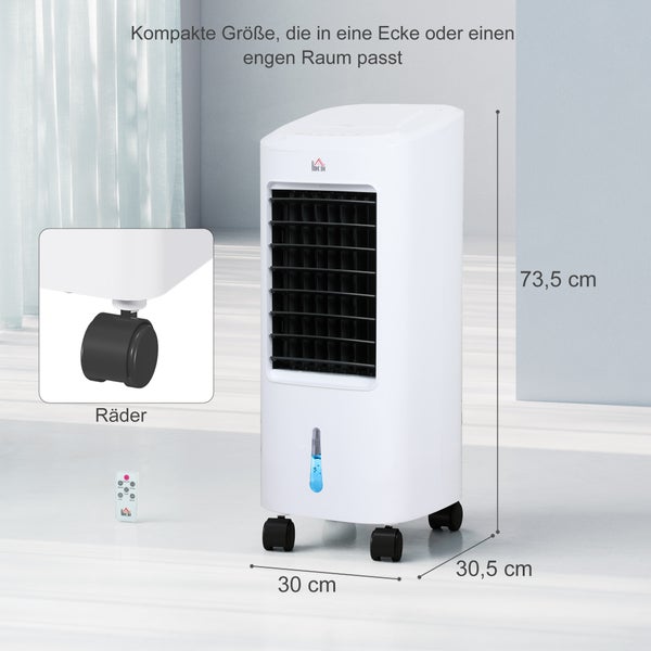 HOMCOM 3 in 1 Mobile Klimaanlage mit Luftbefeuchtung Wasserkühlung, Auto-Oszillierendes 7L Klimagerät mit 7,5h Timer, 3 Geschwindigkeiten 65W Luftkühler mit Fernbedienung, für 20 ㎡ Weiß