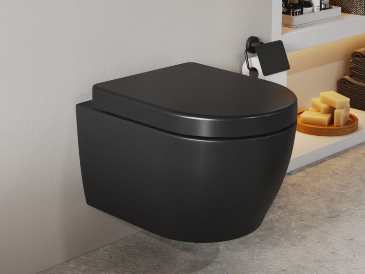 Aqua Bagno Cocon 2.0 Hänge-WC – Schwarz matt, spülrandlos & kompakt (49 cm)