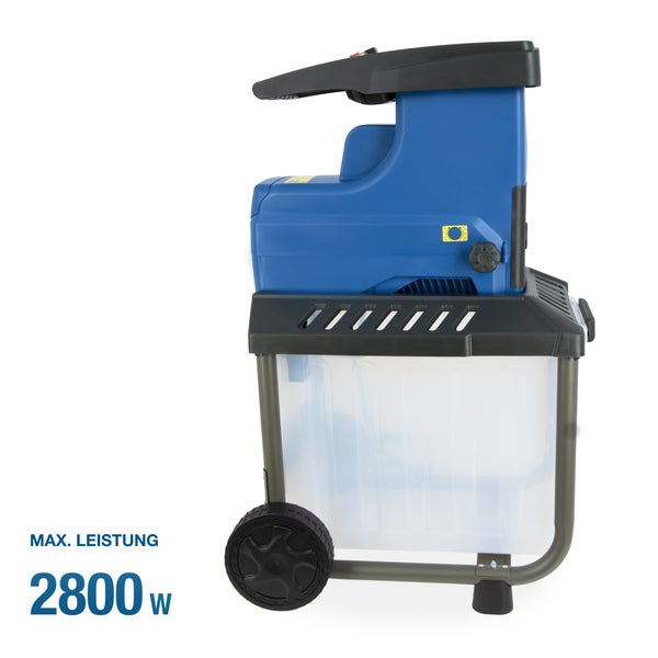 HYUNDAI Elektro-Gartenhäcksler GH28045E (2.800W, 45 mm Aststärke, 60L Box, Leiser Walzenhäcksler)