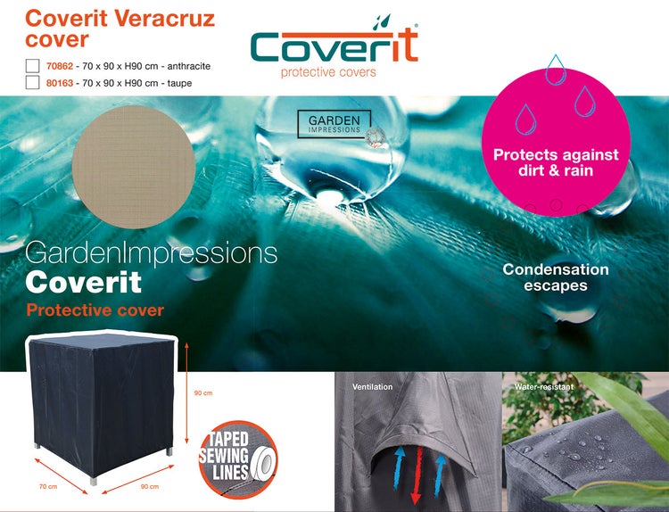 Coverit Veracruz Schutzhülle für Gartenmöbel, 70 mal 90 mal 90 Zentimeter, wasserabweisend, mit Belüftung und versiegelten Nähten.