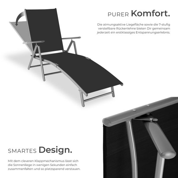 Gartenliege tectake Marisol 182 x 62 x 59 cm klappbar dunkelgrau