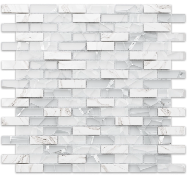Mosaikfliese aus Glas und Marmor im Backstein-Design mit Marmorierung.