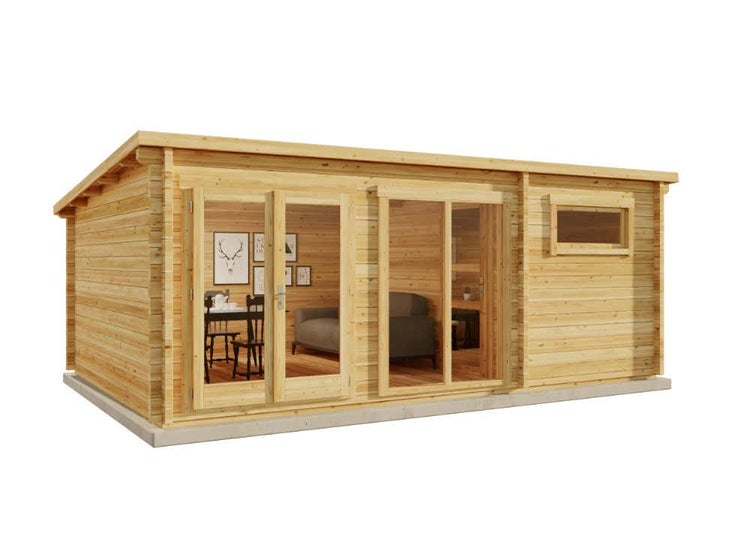 Alpholz Gartenhaus Atrium-E aus Massiv-Holz, Gerätehaus mit 70 mm Wandstärke, Garten Holzhaus inklusive Montagematerial, Geräteschuppen Größe: 598 x 400 cm, Pultdach