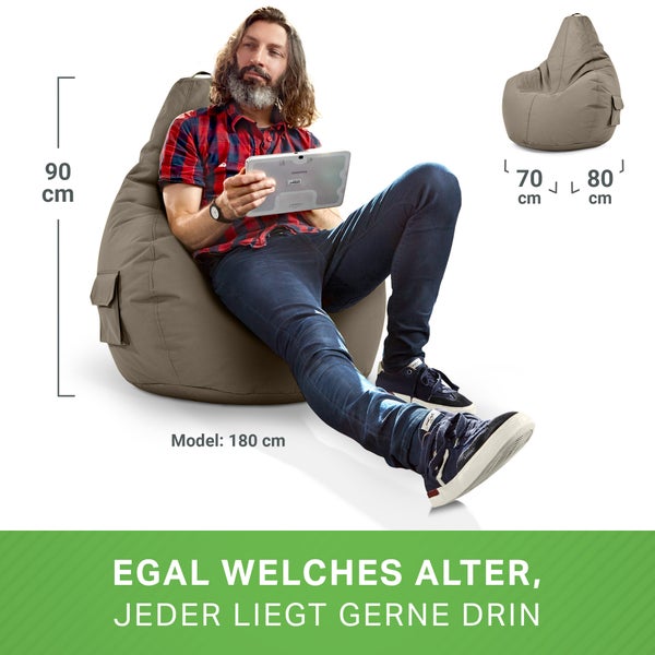 Green Bean Sitzsack mit Rückenlehne 80x70x90cm - Gaming Chair mit 230L Füllung Kuschelig Weich Waschbar - Bean Bag Bodenkissen Lounge Chair Sitzhocker Relax-Sessel Gamer Gamingstuhl Khaki