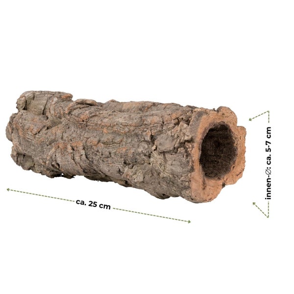 Naturkorkröhre für Terrarien, Länge circa 25 Zentimeter, Innendurchmesser circa 5 bis 7 Zentimeter.