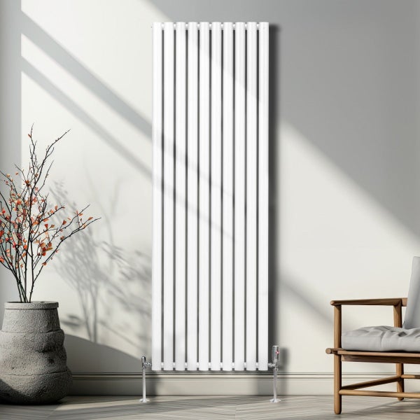 Oval Röhrenheizkörper & Chrom Thermostatventile – 1800mm x 600mm - Weiß