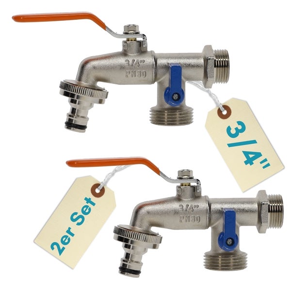 Zwei Wasserhähne mit 3/4-Zoll-Anschluss für den Außenbereich im Set