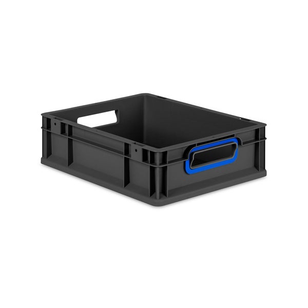 Eurobox NextGen Color, HxBxT 12x30x40cm, 11 Liter, Griffe blau offen, Schwarz, Eurobehälter, Transportbox, Transportbehälter, Stapelbehälter