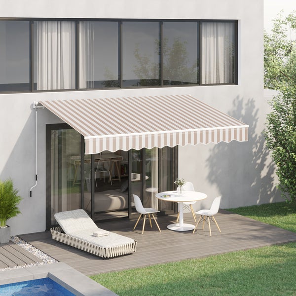 Outsunny Markise mit Handkurbel, Gelenkarmmarkise, Sonnenschutz, 3 x 2,5 m,  Alu, Berge