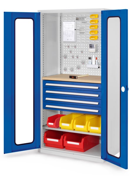 Kappes ®RasterPlan Schubladenschränke 1950x1000x600mm Sichtfenstertüren Modell 36 enzianblau