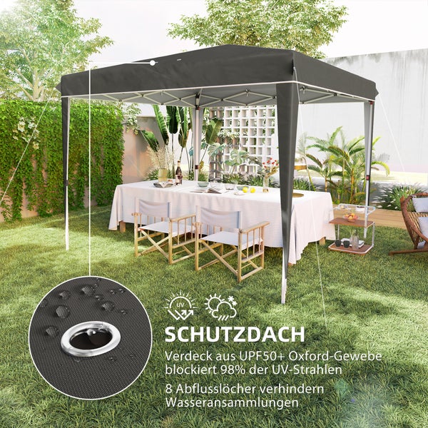 Outsunny Pavillon 3x3m, wasserabweisend Stabil Winterfest Pop-up Faltpavillon, UV Schutz 50+, Faltbar Partyzelt Gartenzelt mit Tasche, Gartenpavillon für Camping Garten, Dunkelgrau