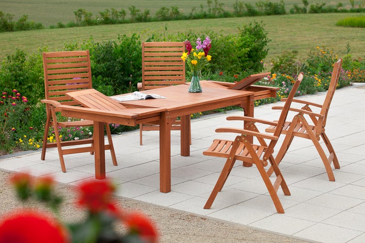 La Plata Gartenmöbelset 5tlg., 4 Klappsessel, Ausziehtisch 150 (185/220) x 90 cm