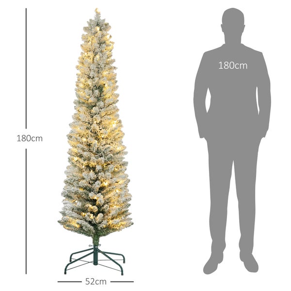 HOMCOM Künstlicher Weihnachtsbaum, 180 cm Christbaum mit 150 LED-Lichten 329 Astspitzen flammhemmend, für Weihnachtsfest, Indoor, Grün+Weiß