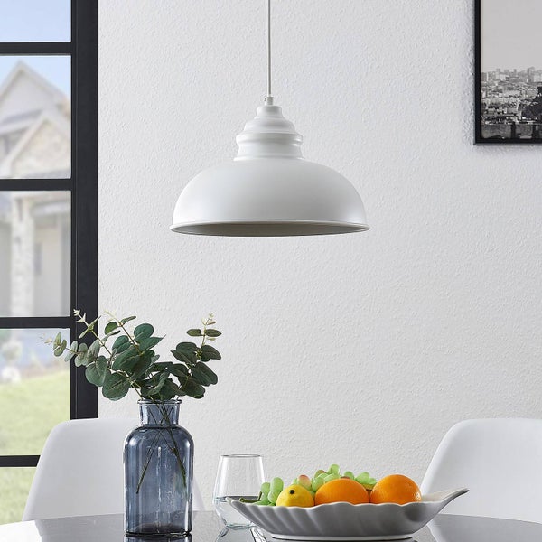 Lindby Pendelleuchte Cliona (Retro, Vintage Antik) in Weiß aus Metall (1 flammig E27) - Deckenlampe Esstischlampe Hängelampe Hängeleuchte Wohnzimmerleuchte