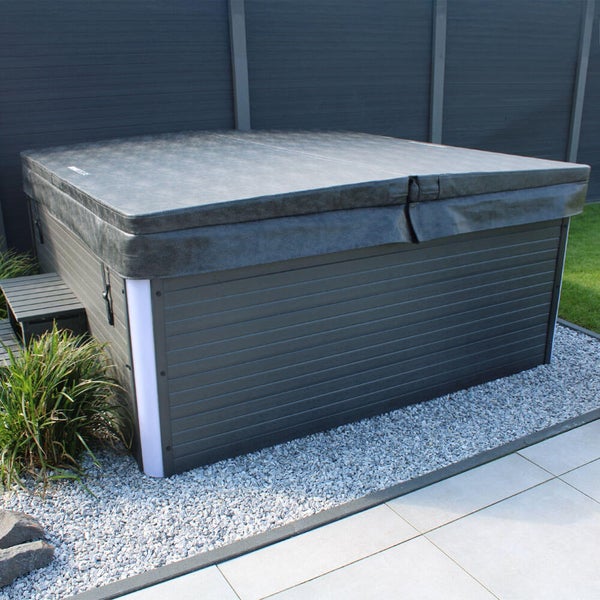Home Deluxe - Outdoor Whirlpool - STREAM BIG PLUS Treppe und Thermoabdeckung - Maße: 208 x 208 x 88 cm - Inkl. Heizung, 34 Massagedüsen und 4 äußeren Lichtquellen I Außen Whirlpool Spa für 5 Personen