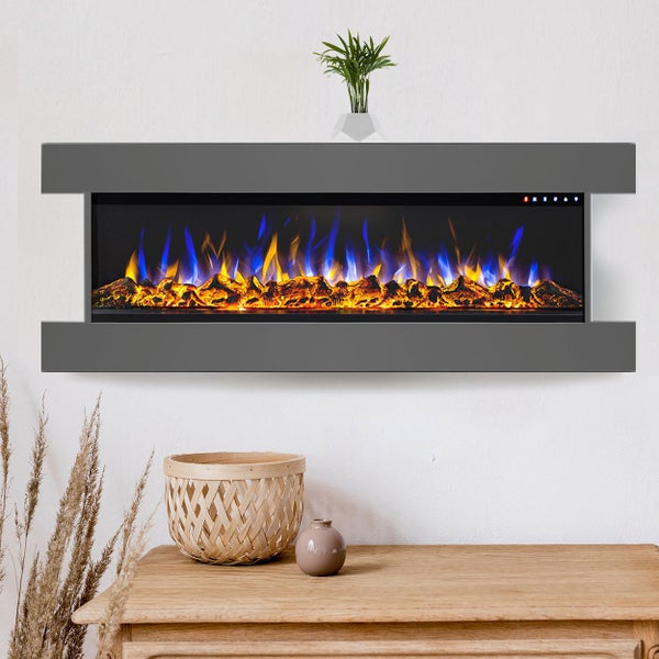 Glow Fire Elektrokamin 'Clear 36' | Multicolor LED Wandkamin mit Heizung in grau (1600 W) | HxBxT: 52,5x117,7x22,3 cm