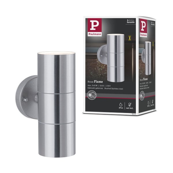 Wandleuchte Flame IP44 60mm max. 2x10W 230V Edelstahl gebürstet Edelstahl