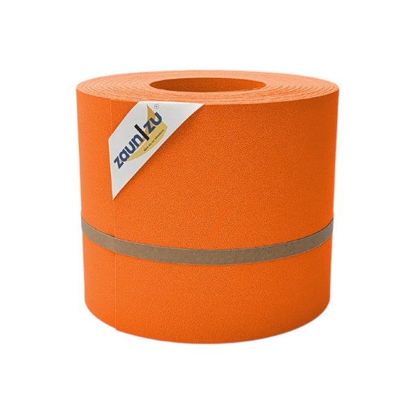 Eine Rolle Zaunblende als Sichtschutzstreifen von Zaunzu mit Logo