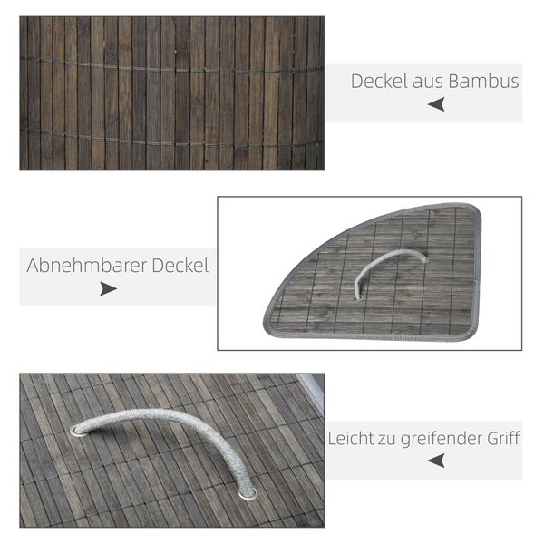 HOMCOM Bambus Wäschekorb mit Deckel 55L Wäschesammler mit Griffen, herausnehmbarer Wäschesack, Eck Wäschetonne Laundry Baskets für Waschküche Badezimmer Schlafzimmer Grau