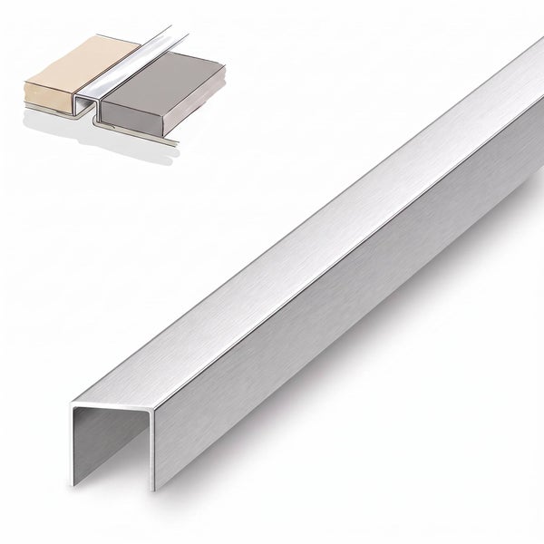 U-Profil aus Metall für den Kantenabschluss, inklusive Skizze zur Veranschaulichung der Montageanwendung.