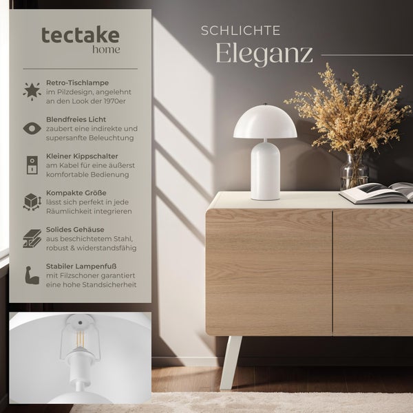 tectake Altea Kleine Retro-Tischlampe Altea, Pilzdesign, 40W 25 x 37 cm weiß
