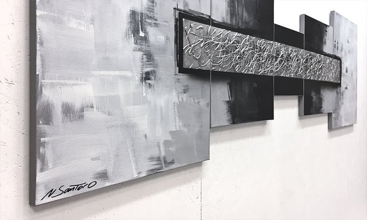 Das moderne Bild -Silver Struggle- 210x70x2 cm handgemaltes Unikat