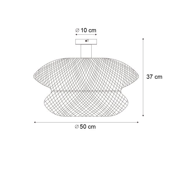 Abbildung einer Lampe mit den Maßen 50 cm Durchmesser und 37 cm Höhe