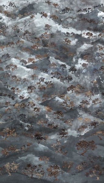 Gemälde mit Berglandschaft und Baumdarstellung