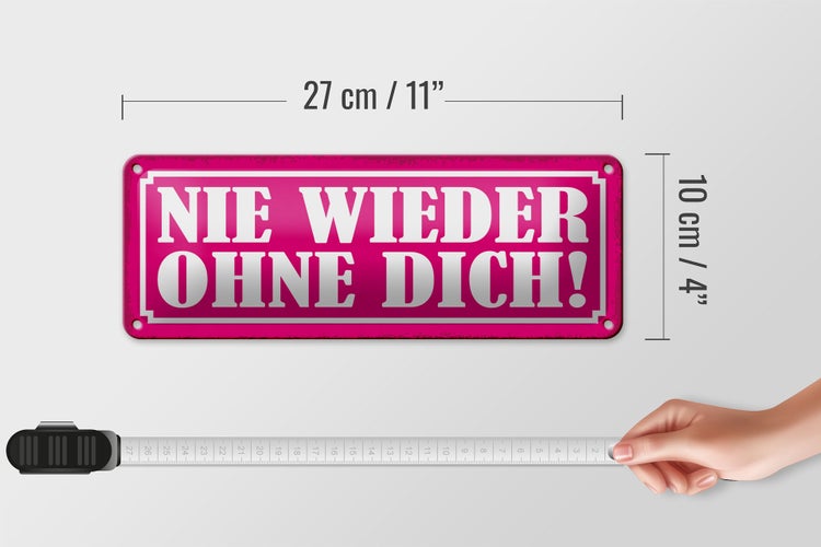 Blechschild Spruch 27x10cm Nie wieder ohne dich Dekoration