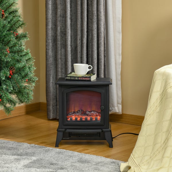 HOMCOM Elektrokamin, Standkamin mit LED-Flammeneffekt, 2000W Kaminofen mit Überhitzungsschutz für Wohnzimmer, Schlafzimmer, Metall, Schwarz