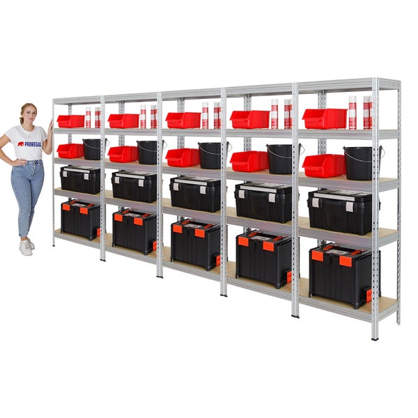 PROREGAL Mega Deal 5x Schwerlastregal Rivet HxBxT 180 x 75 x 35 cm Fachlast 150 kg Verzinkt