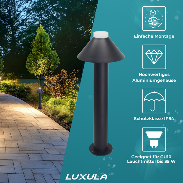 Gartenweg mit beleuchteter Sockelleuchte aus Aluminium