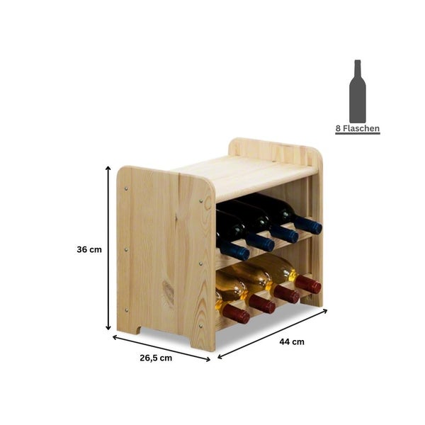 PROREGAL Weinregal Pinotwine C HxBxT 36 x 44 x 26,5 cm 8 Flaschen Massives Kiefernholz Natur Unbehandelt