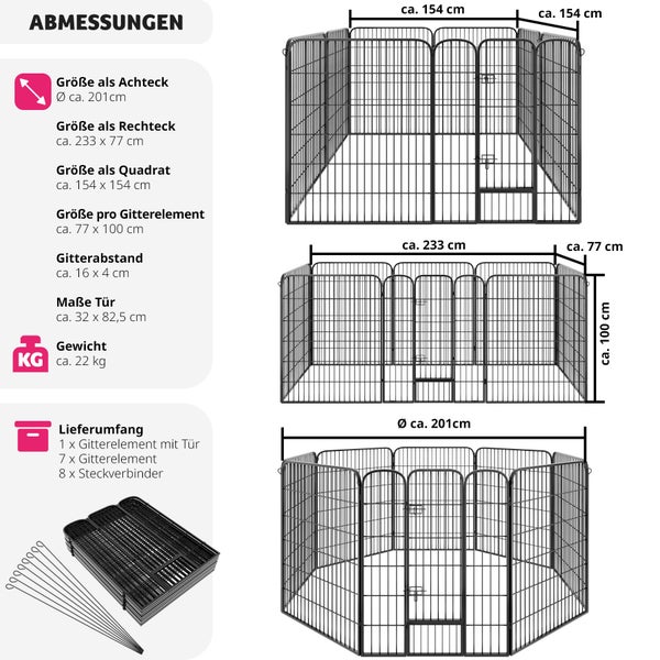 Welpenauslauf tectake Lisa Bodenverankerung möglich 8-teilig, faltbar grau