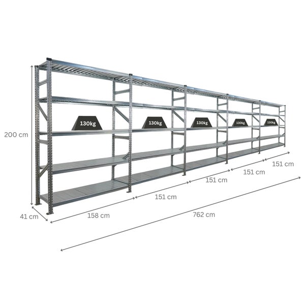Regal mit fünf Ebenen und Gewichtsangaben