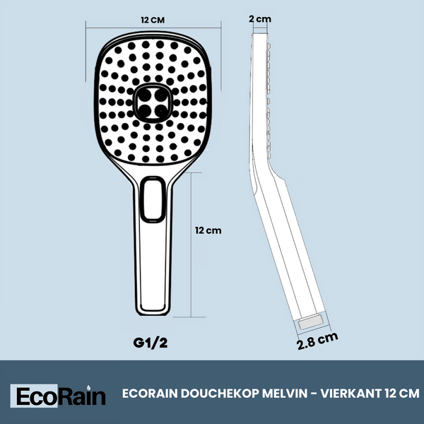 EcoRain 50% Wassersparender Duschkopf Melvin 12 CM mit Wasserfilter - 3 Strahlarten - Hoher Wasserdruck - Universeller Anschluss - Anti-Kalk Duschkopf - Schwarz