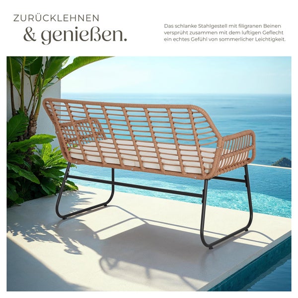 Rattan Sitzgruppe tectake Molfetta XL höhenverstellbare Kunststofffüße für 4 Personen natur