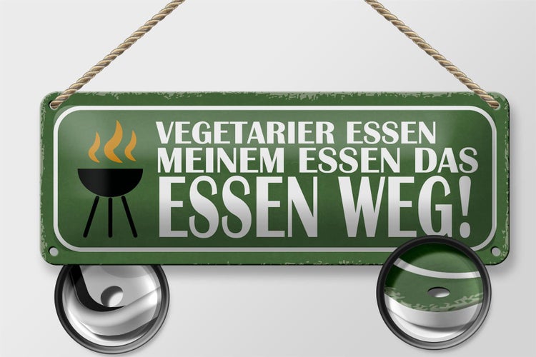 Blechschild Spruch 27x10cm Vegetarier essen das Essen weg Dekoration