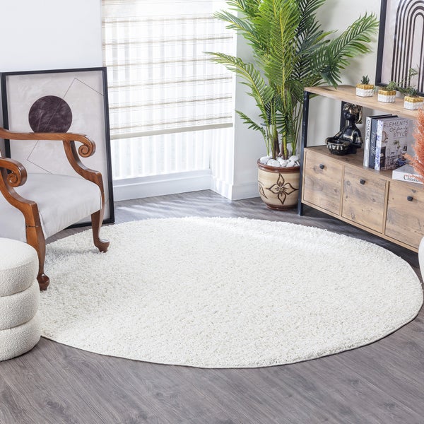 Moderner Hochfloriger Runder Shaggy Teppich Weiß Ø 120 cm LILLY
