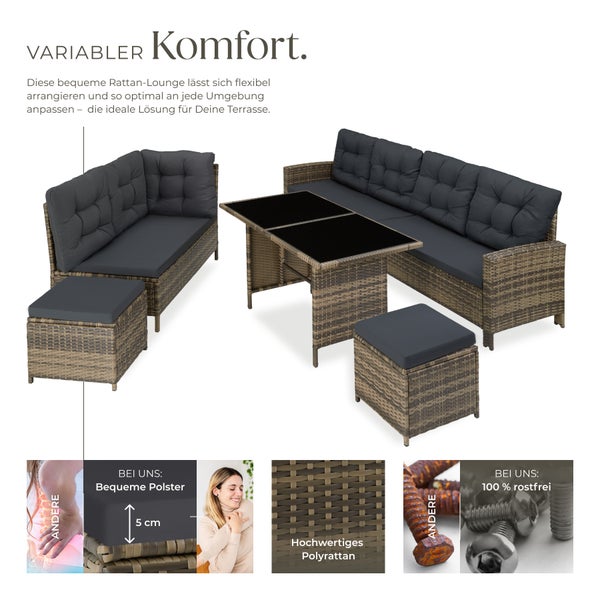 Rattan Lounge tectake Barletta mit Sicherheitsglasplatten für 6 bis 8 Personen natur