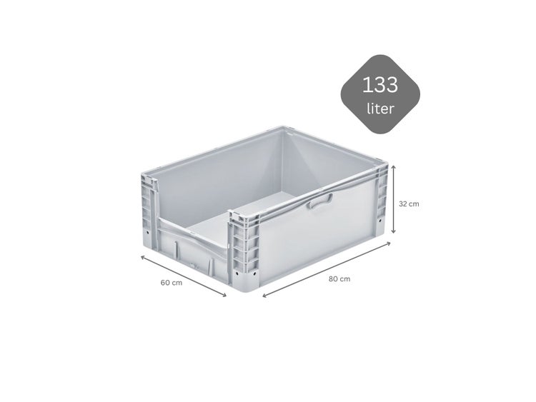 PROREGAL SparSet 2x Euro-Norm Großbehälter Insight HxBxT 32 x 60 x 80 cm 133 Liter Grau Eurobehälter Transportbox