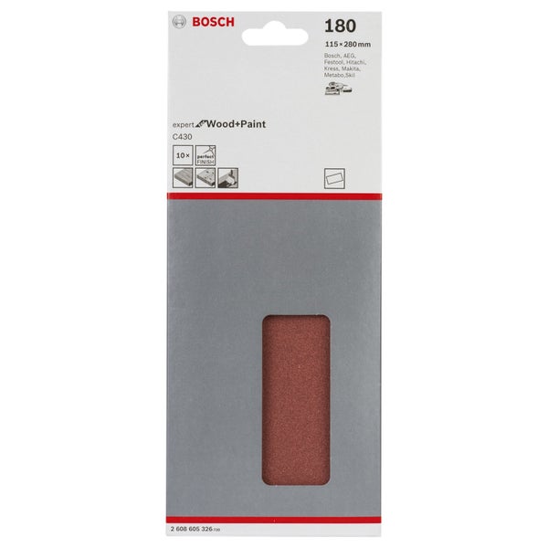 Bosch Schleifblatt-Set C430 Expert for Wood 10tlg. ungelocht gespannt 115x280 mm180 - 2608605326
