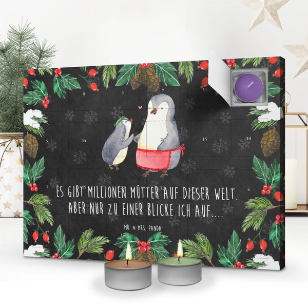 Mr. & Mrs. Panda Duftkerzen Adventskalender Pinguin mit Kind - Schwarz